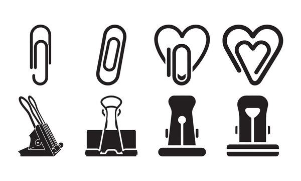 Collection of paper clips isolated on white background for office use