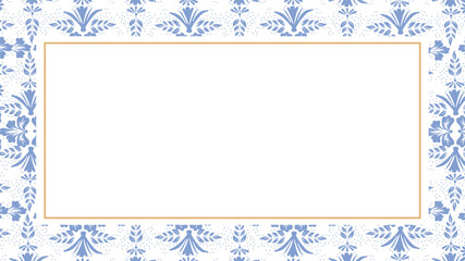 Classic blue ornamental floral frame with golden border and white center