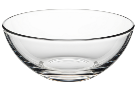 Empty clear glass bowl for food isolated on transparent background