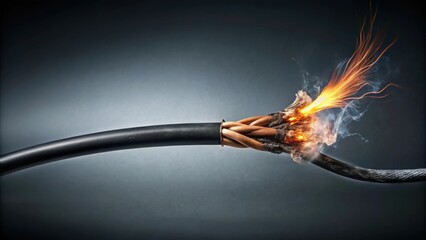 Overloaded Electrical Cable Sparks and Burns Intensely with Bright Flames and Smoke