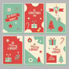 Naklejka premium Festive Christmas Card Collection with Merry and Bright Greetings.