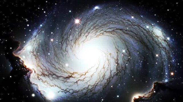 Vast Spiral Galaxy With Swirling Arms And Glowing Core In Deep Space With Stars And Nebulae