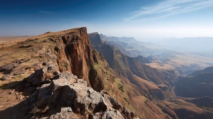 Fototapeta premium Epic Wide-Angle View of the Simien Mountains and Danakil Depression with Vast Open Sky 