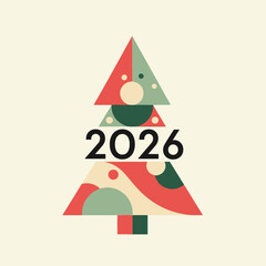 Fototapeta premium Festive Christmas tree design with the year 2026 displayed prominently.