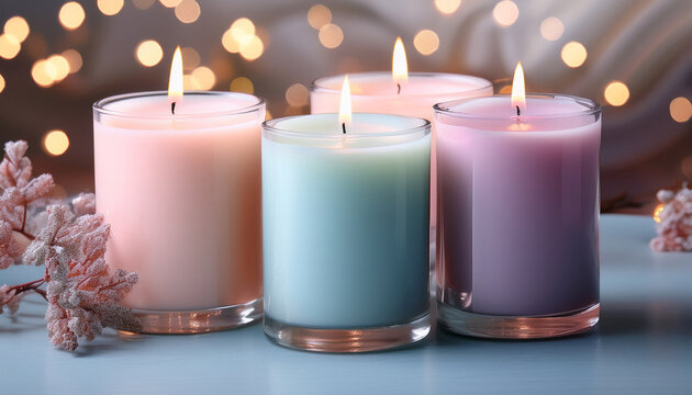 Pastel Colored Candles With Soft Flames - Powered by Adobe