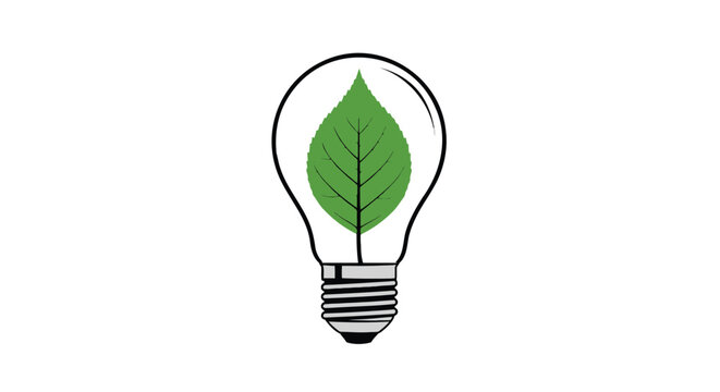 A bright green leaf is illuminated inside a clear glass light bulb symbolizing eco friendly energy and environmental ideas