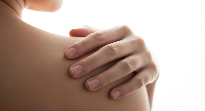 Shoulder pain and hand massage for muscle relief concept for health and wellness and body care therapy