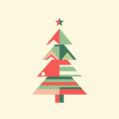 Geometric Christmas Tree Illustration with Star Topper.