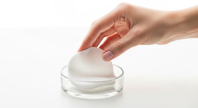 Cotton pads for makeup removal skincare routine woman hand picking pad beauty product hygiene essential soft - Powered by Adobe