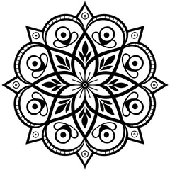 Intricate black and white mandala design with floral elements