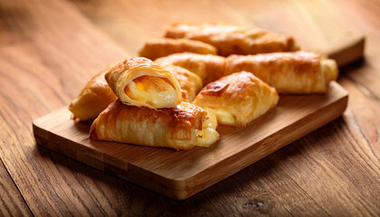 Cigarette Pastry Cheese Pie On Wood Floor Fried Cheese Rolls With Phyllo Local Name Sigara Boregi Close Up