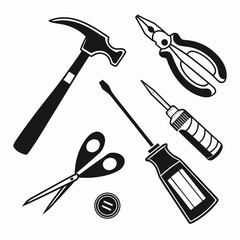 Collection of black and white icons representing various tools and a button
