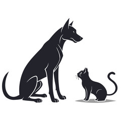 Stylized black silhouette of a dog and a cat facing each other