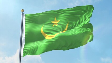 4K Mauritania flag waving in the wind - realistic Mauritania flag animation in high resolution, perfect for Mauritania national day, independence, travel and patriotic video projects