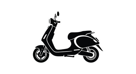 Stylized black silhouette of a modern scooter with a sleek design isolated on a clean white background