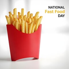 Crispy Golden French Fries in Red Container for National Fast Food Day