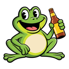 Frog Holding Bottle Cartoon Vector Illustration – Happy Amphibian Character Mascot Design for Bar, Pub, or Party Logo.