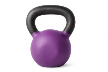 Purple kettlebell weight for strength training and gym workout, fitness equipment on transparent background