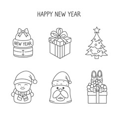 Happy New Year Celebration with Festive Elements and Characters.