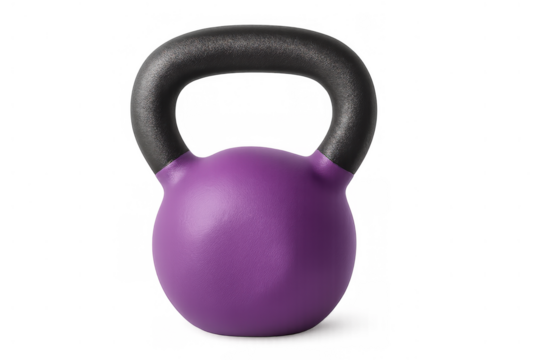 Purple kettlebell weight for strength training and gym workout, fitness equipment on transparent background - Powered by Adobe