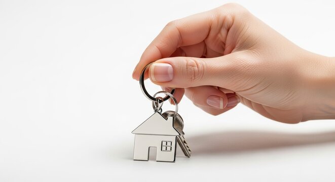Hand holding house keys real estate property ownership home buying selling mortgage investment concept - Powered by Adobe