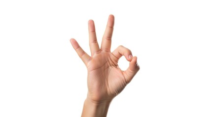 Hand gesture ok sign concept showing agreement approval and success isolated on white background stock photo