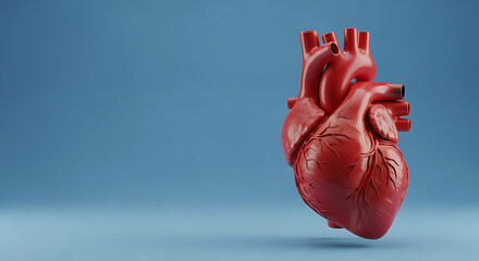 Realistic red human heart with arteries on a blue background anatomy organ