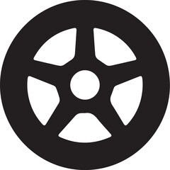 Obraz premium Modern stylized five-spoke car wheel or alloy rim icon vector illustration on a clean white background.