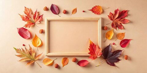 Autumnal Frame with Vibrant Fall Foliage and Natural Accents, Perfect for Seasonal Greetings or Announcements