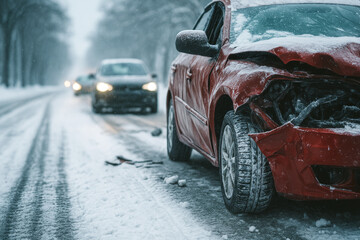Car Accident On Icy Snow Covered Road