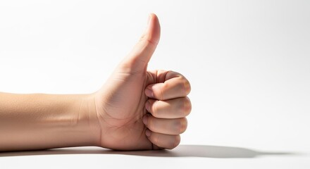 Thumbs up hand gesture stock photo for approval success agreement and positive feedback on white background