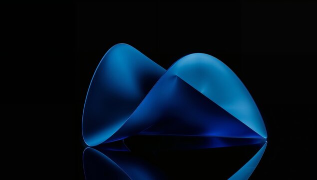 Abstract Blue Form on Black Reflected Geometric Shapes with Gentle Curves. - Powered by Adobe