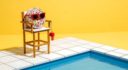 Donut Lifeguard with Sunglasses and Whistle by Pool