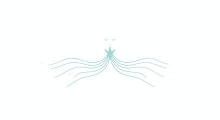 Minimalist abstract illustration of a serene face with flowing tentacles or wavy lines in a soft teal color on a white background