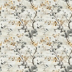 Seamless pattern with watercolor flowers and plants. Botanical illustration in soft pastel color palette.