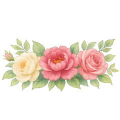 Watercolor floral arrangement with pink and cream rose flowers