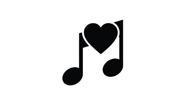 Black heart symbol integrated with musical notes representing love for music or a favorite song