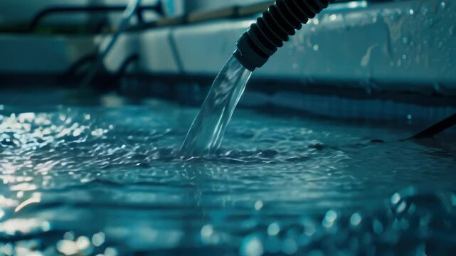 A single water droplet falling into a swimming pool.