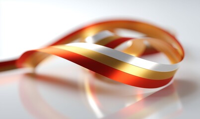 Elegant Curled Multi-Colored Ribbons in Red Gold and White on Light Grey Background