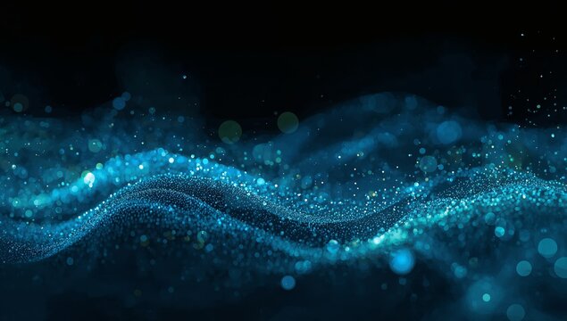 Abstract Flow of Light A Dance of Turquoise and Azure Against the Darkness.