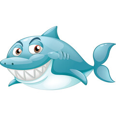Cartoon Blue Shark With Big Grin And Sharp Teeth Illustration On Transparent Background