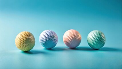 Pastel Golf Balls in a Row on a Blue Background