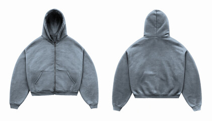 Gray Zip-up Hoodie Mockup Front and Back View on White Background © Drip
