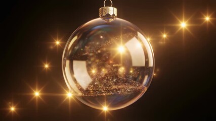 Clear Glass Christmas Ornament with Golden Bokeh Lights. - Powered by Adobe