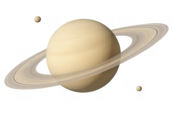 Saturn planet with bright ring system and orbiting moons. Exploring the solar system, space, and astronomy concept
