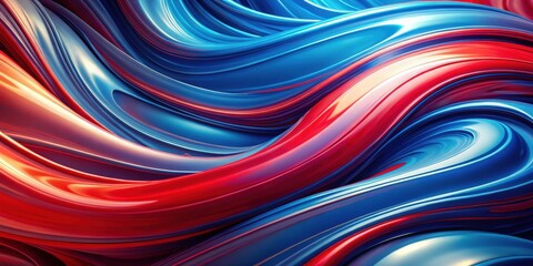 Abstract Swirling Symphony of Red and Blue Hues, a Visually Striking Composition of Intertwined Liquid Forms