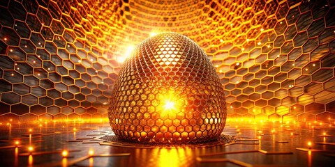 Golden Orb Encased in a Honeycomb Structure, Illuminated from Within by a Radiant Light Source