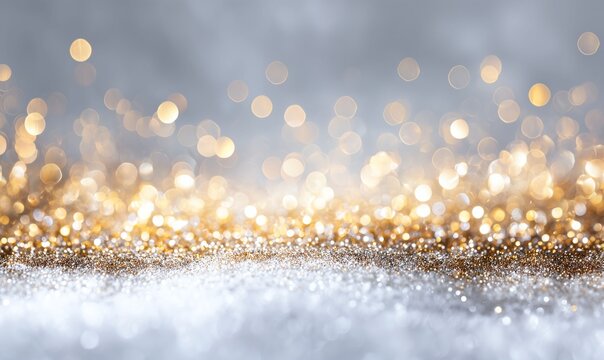 Elegant Abstract Image of Golden and Silver Sparkles on Soft Blue-Gray Background