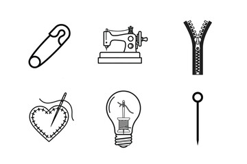 "Creative Sewing and Tailoring Outline Icon Set - Machine, Zipper, and Idea"