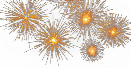 Radiant gold firework explosions, ideal for holiday banners, party invitations, and festive greeting cards